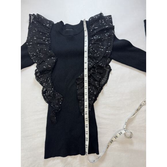 EUC Cache Ruffle Sequin Sweater Ribbed Fairy Lace Gothic Whimsigoth Black XXS - Picture 6 of 9